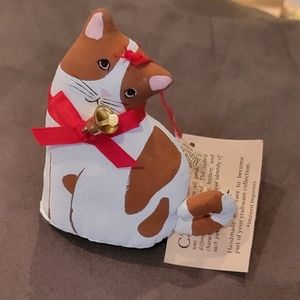 HandCrafted  Orange and White Fabric Cat Ornament